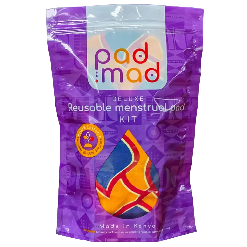Front view of the Padmad Deluxe Reusable Menstrual Kit packaging.